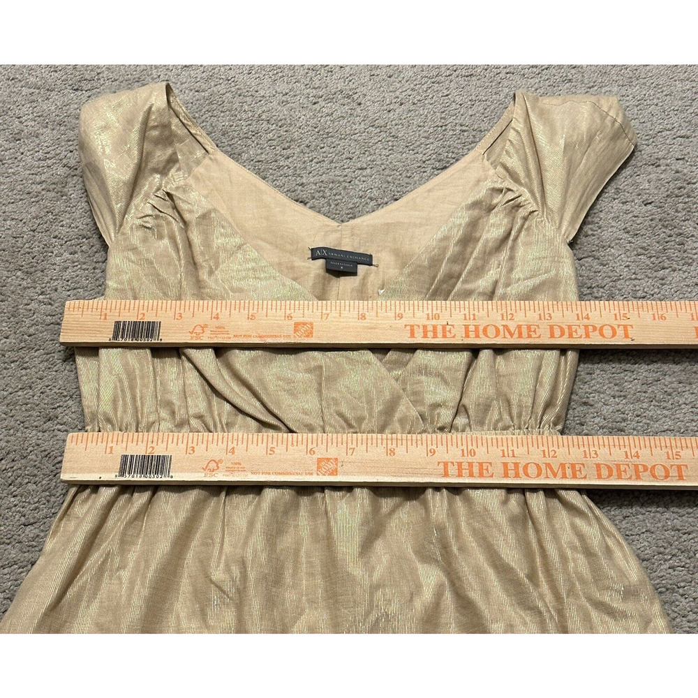 AX Armani Exchange Women 2 Dress Cotton Lurex Sleeveless V- Neck Gold Metallic - Picture 8 of 9